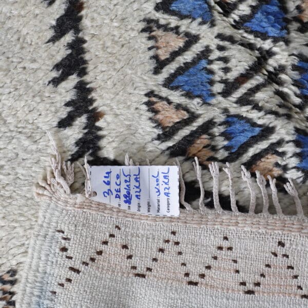Vintage Azilal Rug 7.2×4.1 ft – Moroccan Berber Wool with Blue Geometric Motifs