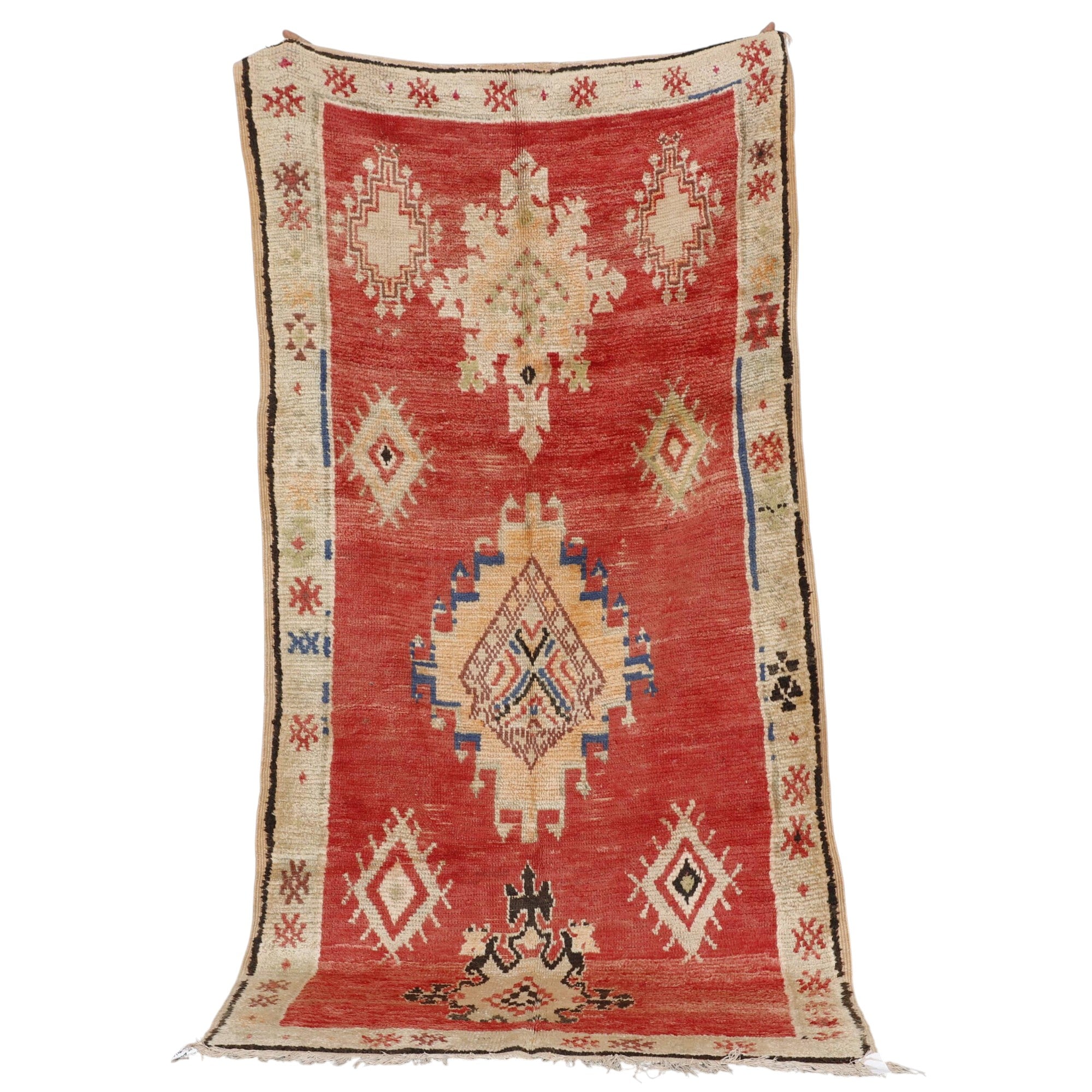 Vintage Moroccan Telouet Rug 7.9×3.8 ft – Hand-Knot Wool, Tribal Red Design