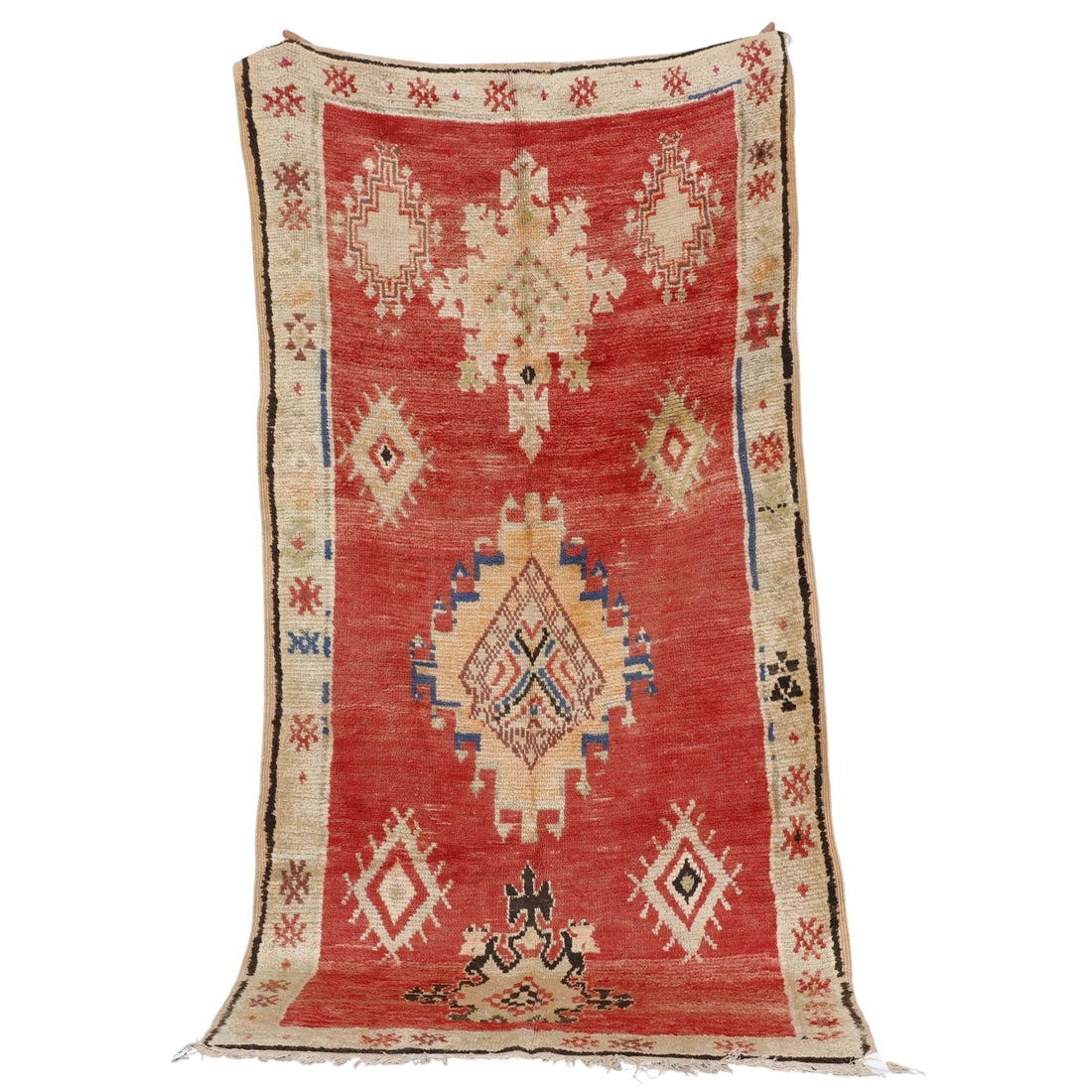 Vintage Moroccan Telouet Rug 7.9×3.8 ft – Hand-Knot Wool, Tribal Red Design