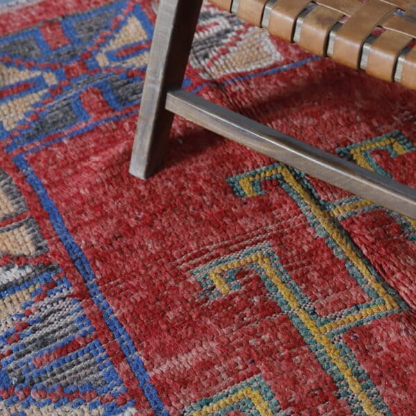 Azilal Rug Red 7.5×5.0 ft – Moroccan Berber Wool with Geometric Borders