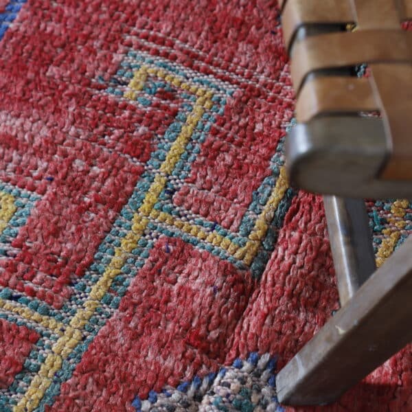 Azilal Rug Red 7.5×5.0 ft – Moroccan Berber Wool with Geometric Borders