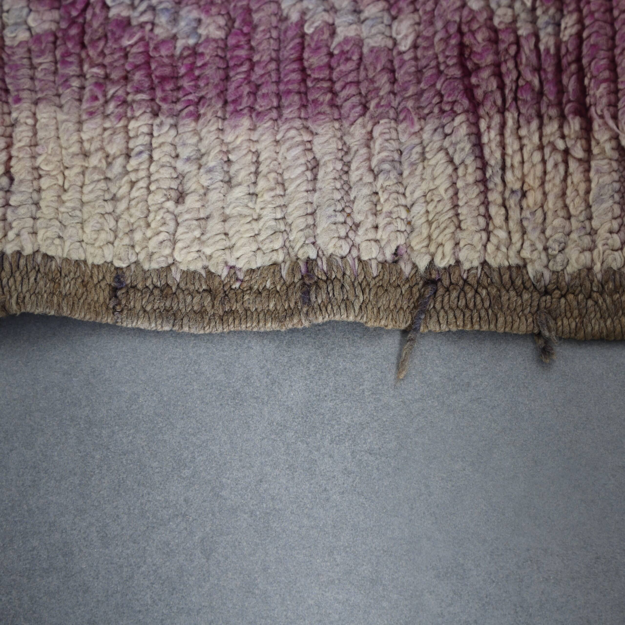 Vintage Boujaad Rug 12.1×4.4 ft – Moroccan Wool in Pink & Blue Geometric Design