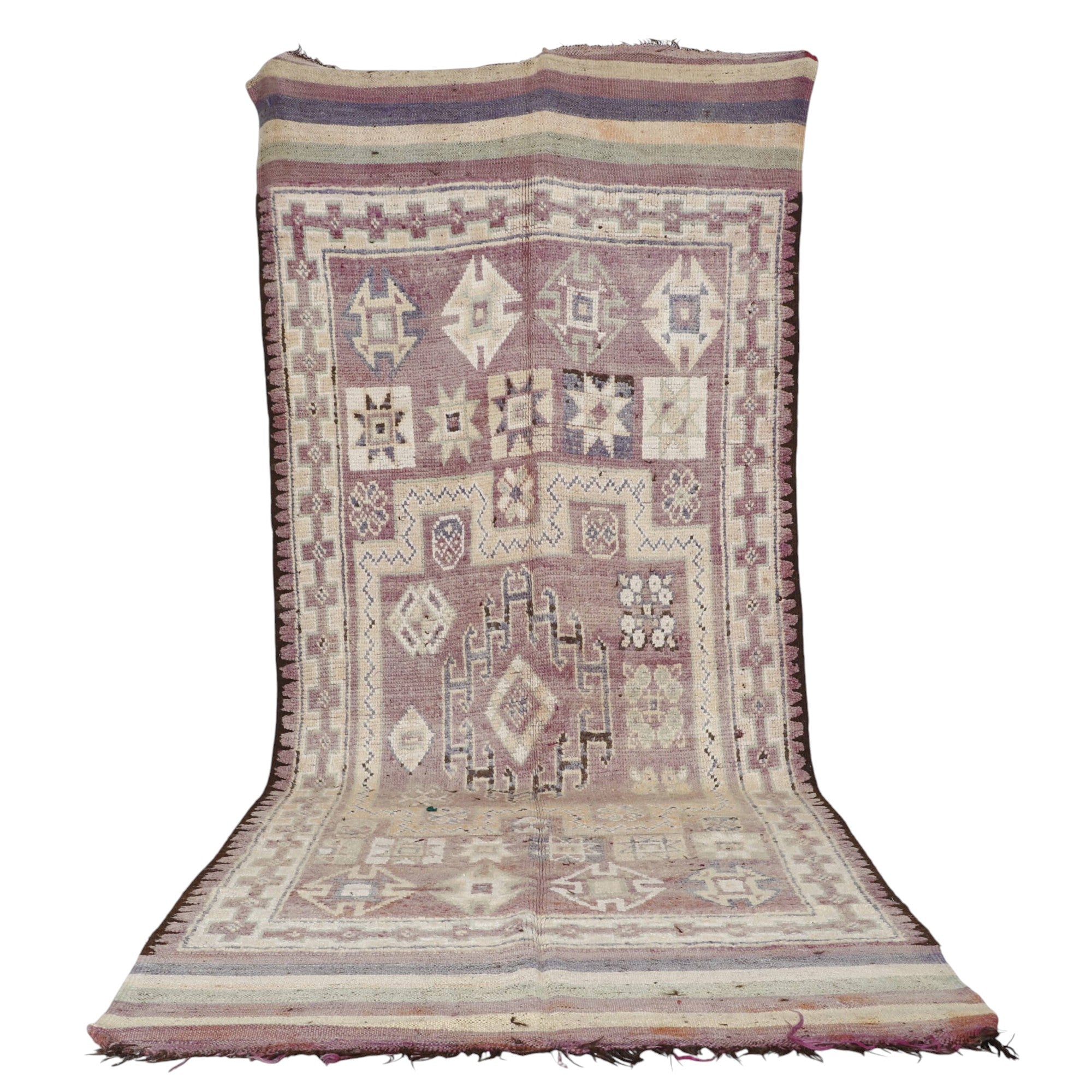 Bousbaa Rug 12.5×5.2 ft – Moroccan Wool in Pastel Lavender & Geometric Patterns
