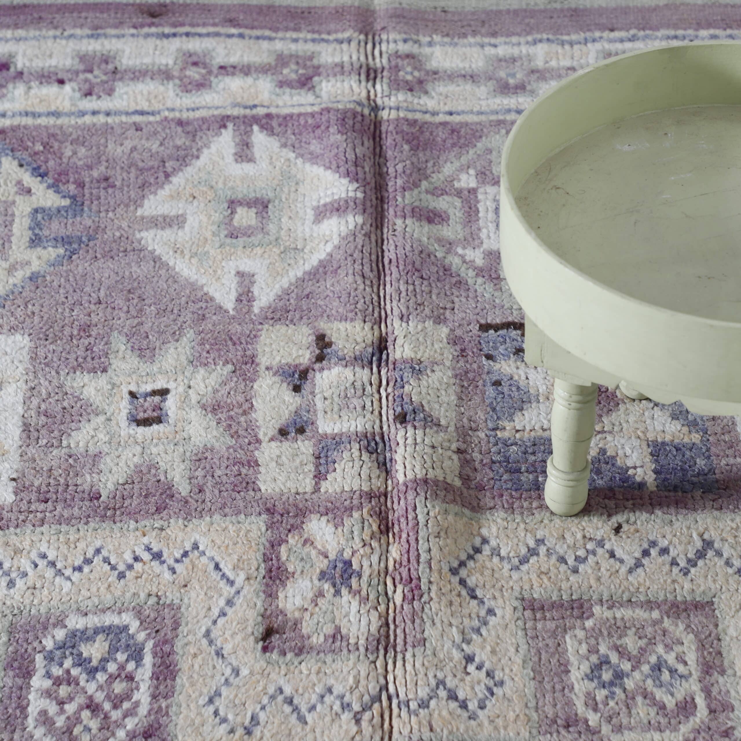 Bousbaa Rug 12.5×5.2 ft – Moroccan Wool in Pastel Lavender & Geometric Patterns