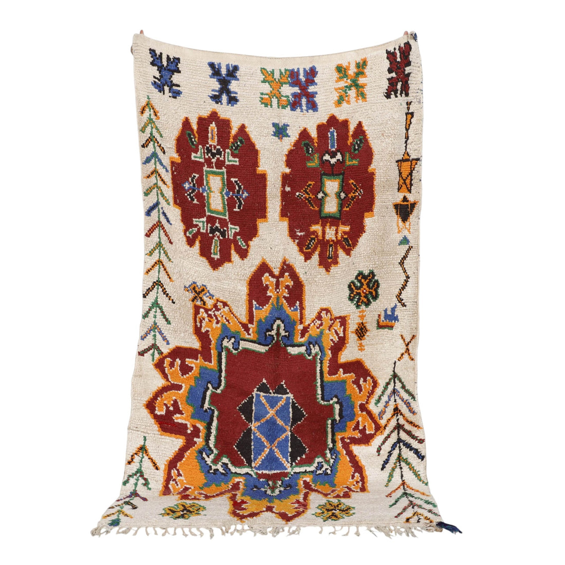Vintage Moroccan Marmoucha Rug 7.3×3.8 ft – Hand-Knotted Wool, Bold Medallion Design