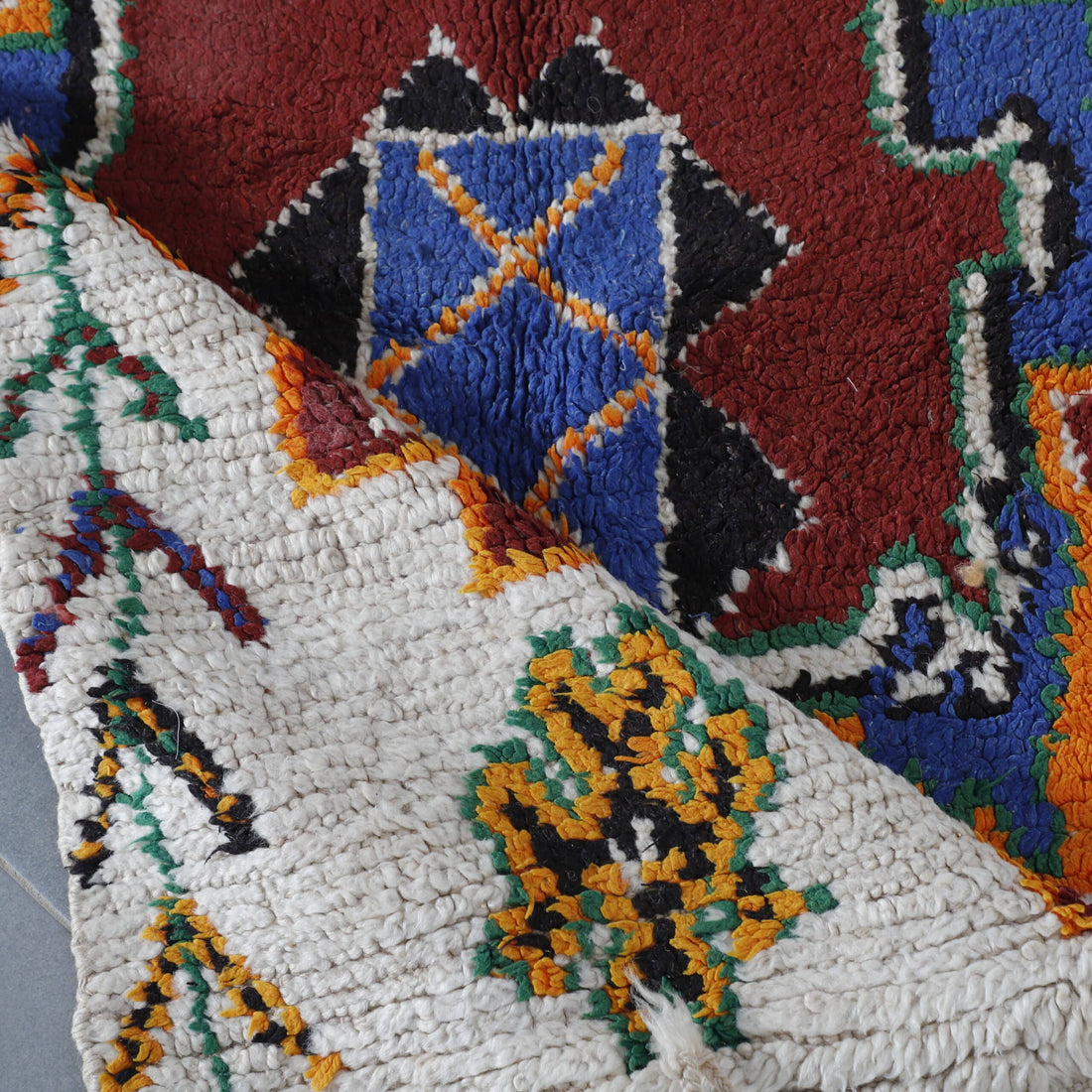 Vintage Moroccan Marmoucha Rug 7.3×3.8 ft – Hand-Knotted Wool, Bold Medallion Design