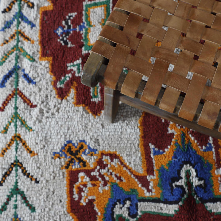 Vintage Moroccan Marmoucha Rug 7.3×3.8 ft – Hand-Knotted Wool, Bold Medallion Design