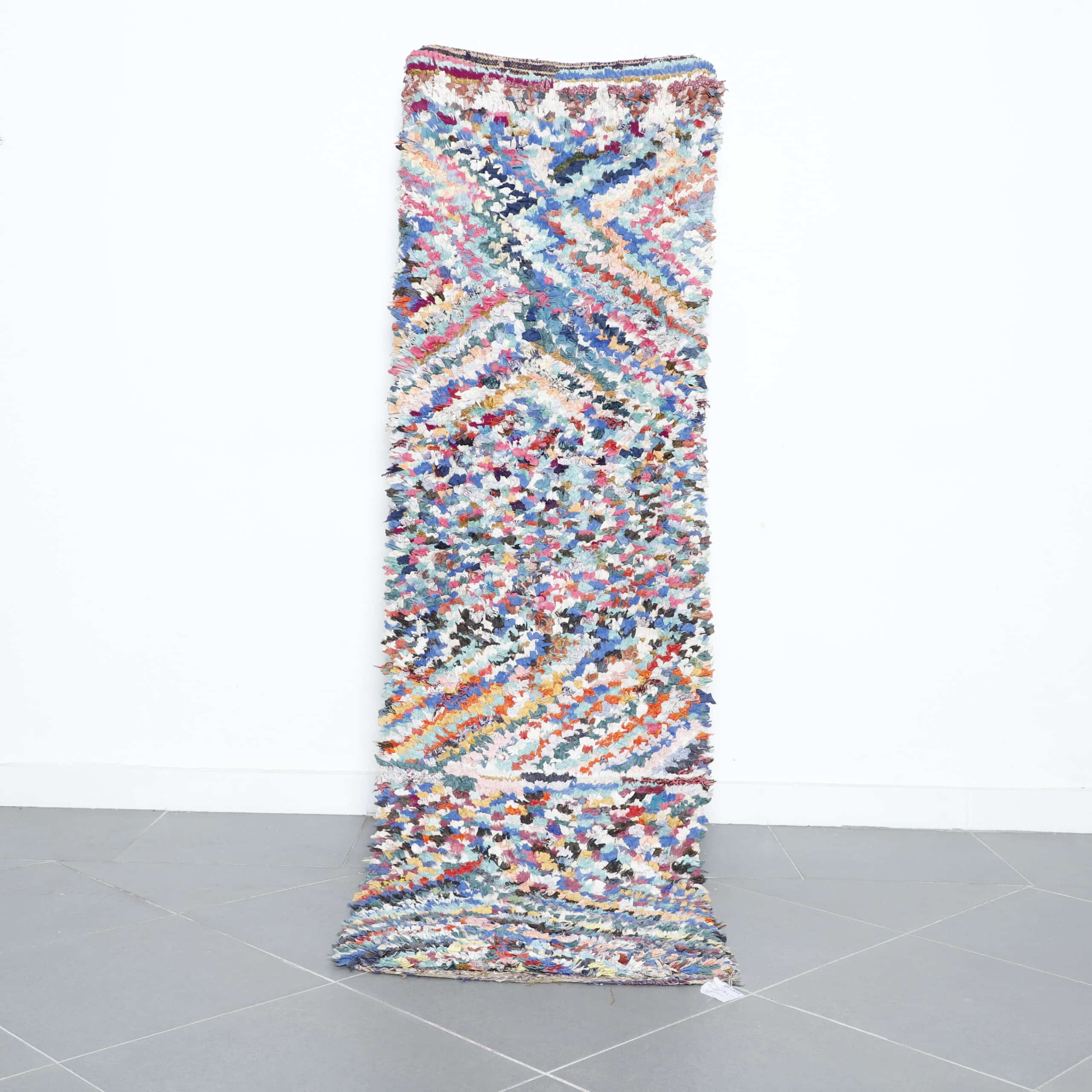 Boucherouite Runner 7.7×2.3 ft – Handmade Colorful Moroccan Rag Rug