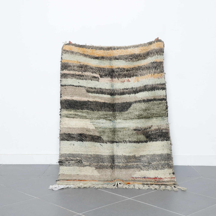 Boujaad Rug 4.6×3.4 ft – Handmade Moroccan Wool Rug in Earthy Neutral Stripes