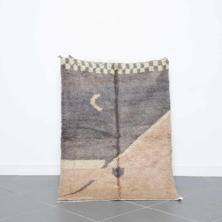 Boujaad Rug 4.7×3.3 ft – Handmade Moroccan Wool Rug in Neutral Beige and Gray Tones
