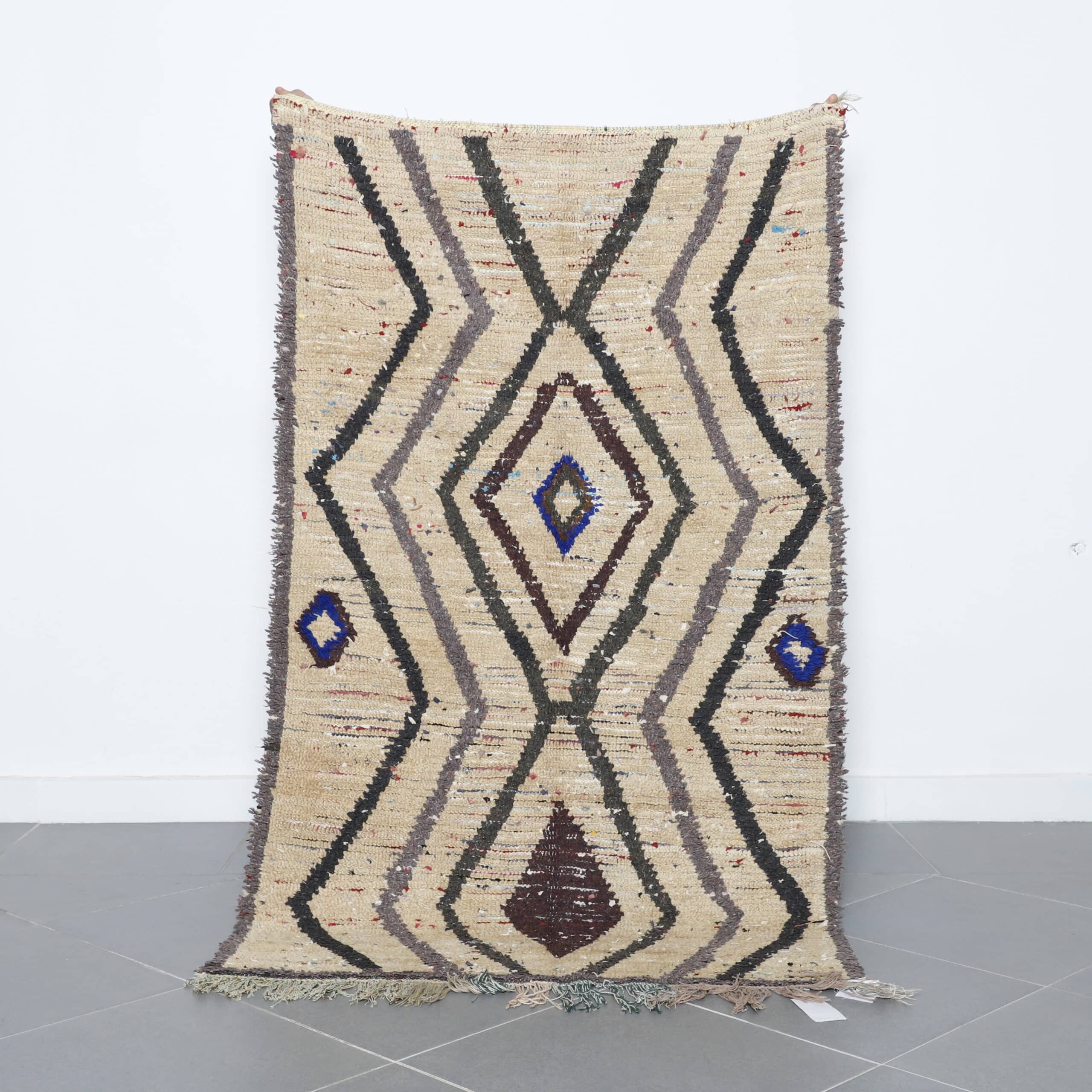 Large Handmade Moroccan Beni Ouarain Rug with Colorful Diamond Lattice 186cm x 110cm
