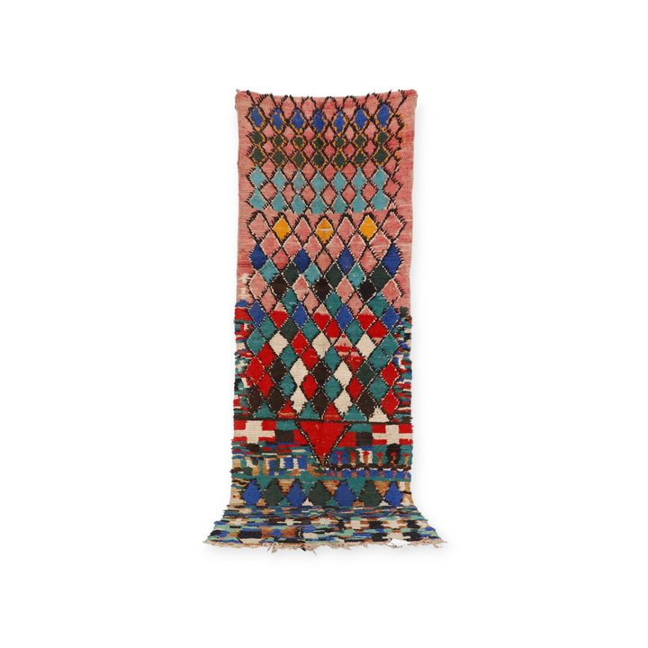 Colorful Vintage Hallway Rug 8.2×2.8 Ft – Moroccan Handmade