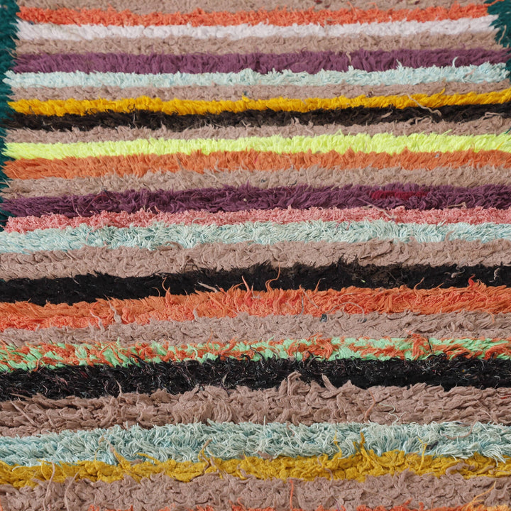 Boucherouite Rug 7.9×2.7 ft – Handmade Moroccan Striped Rug with Colorful Wool Design