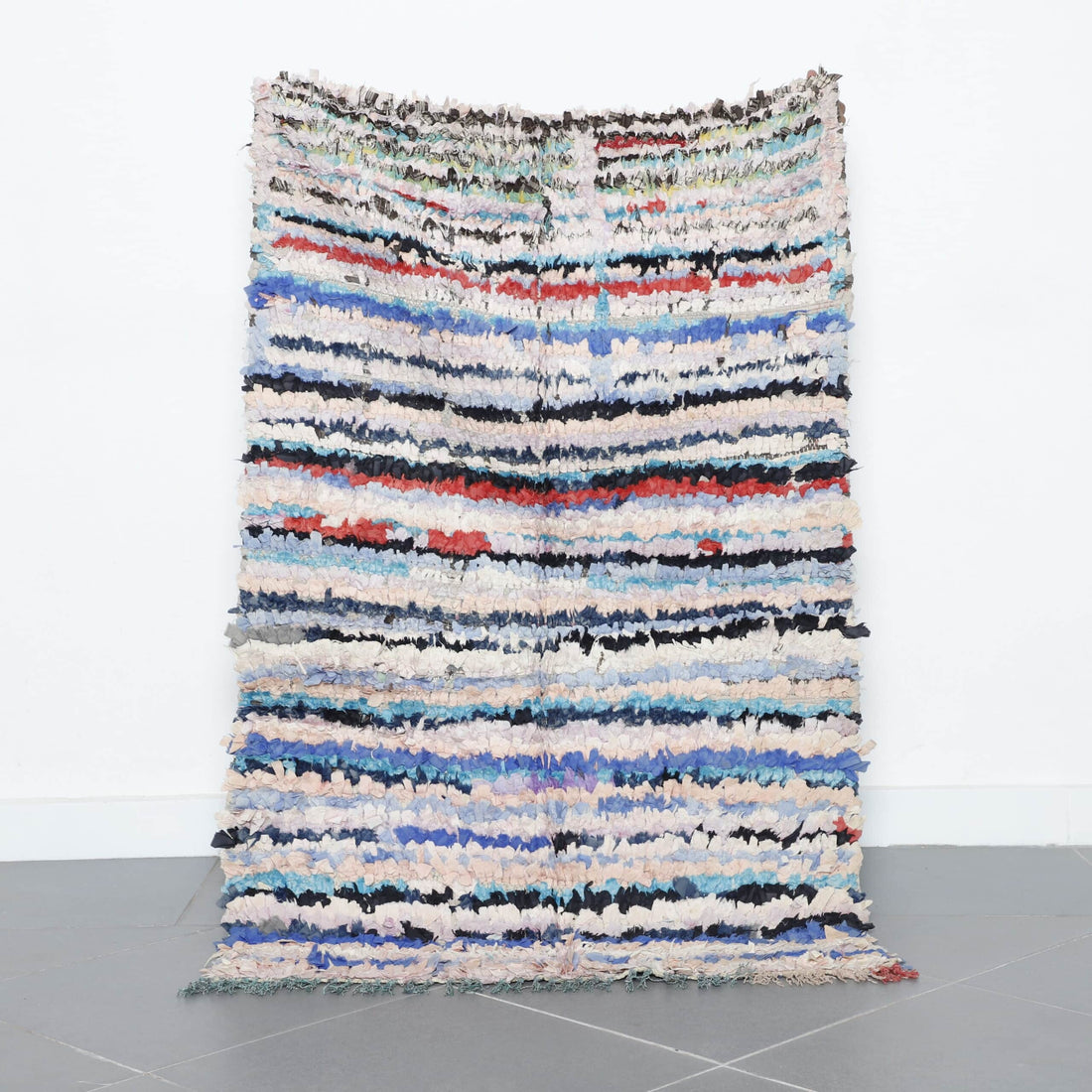 Handmade Colorful Moroccan Boucherouite Rug 148cm x 94cm – Striped Wool Accent Carpet