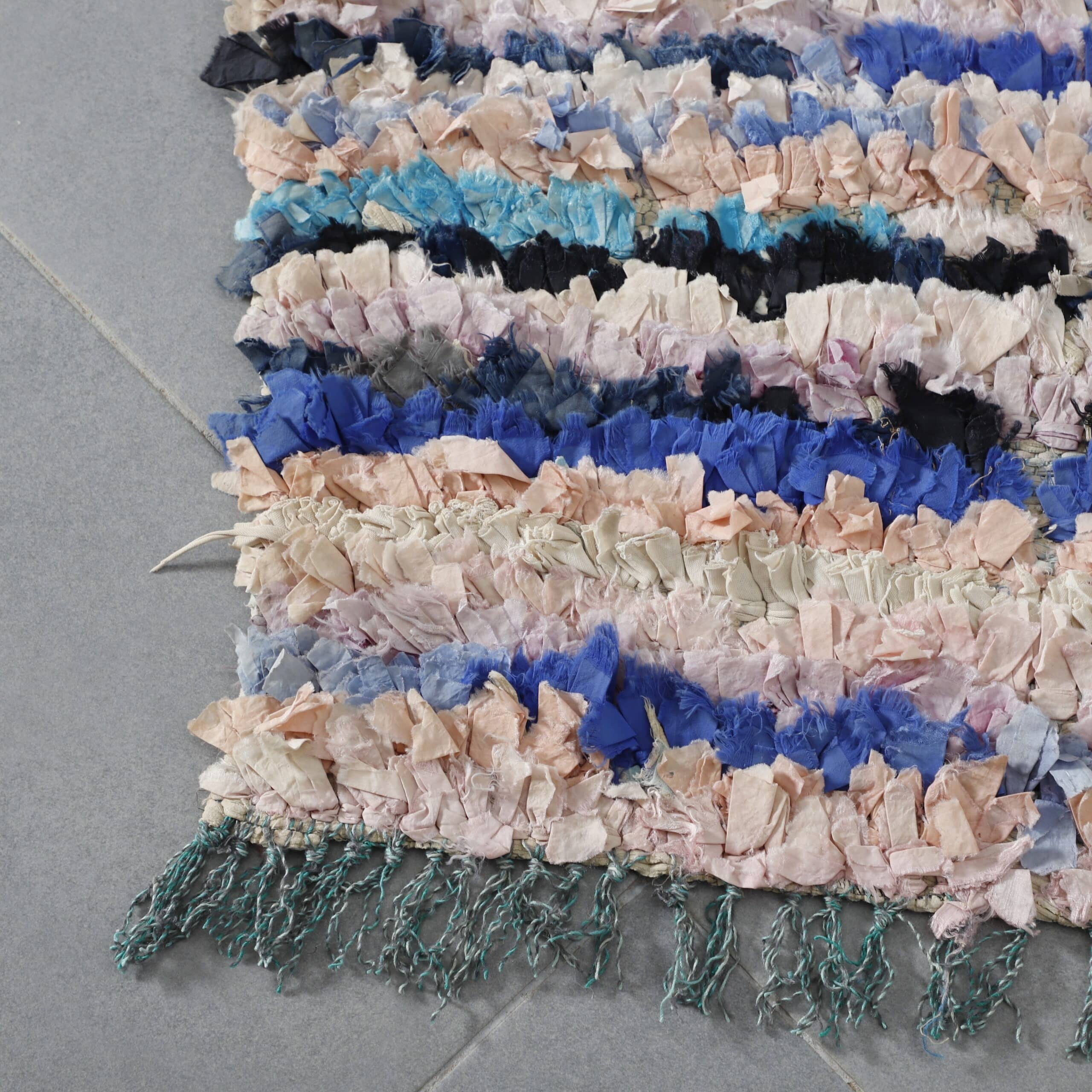 Handmade Colorful Moroccan Boucherouite Rug 148cm x 94cm – Striped Wool Accent Carpet