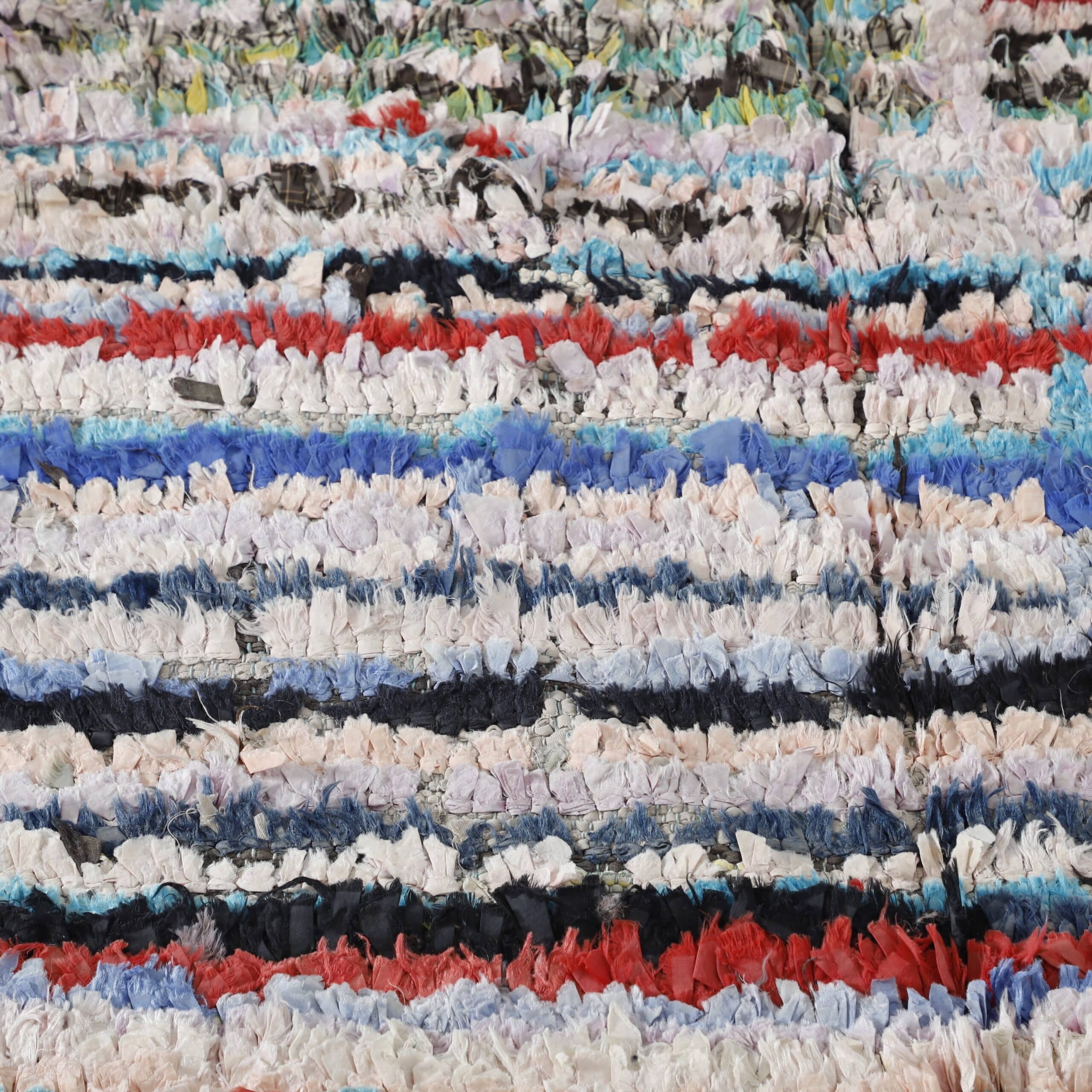 Handmade Colorful Moroccan Boucherouite Rug 148cm x 94cm – Striped Wool Accent Carpet