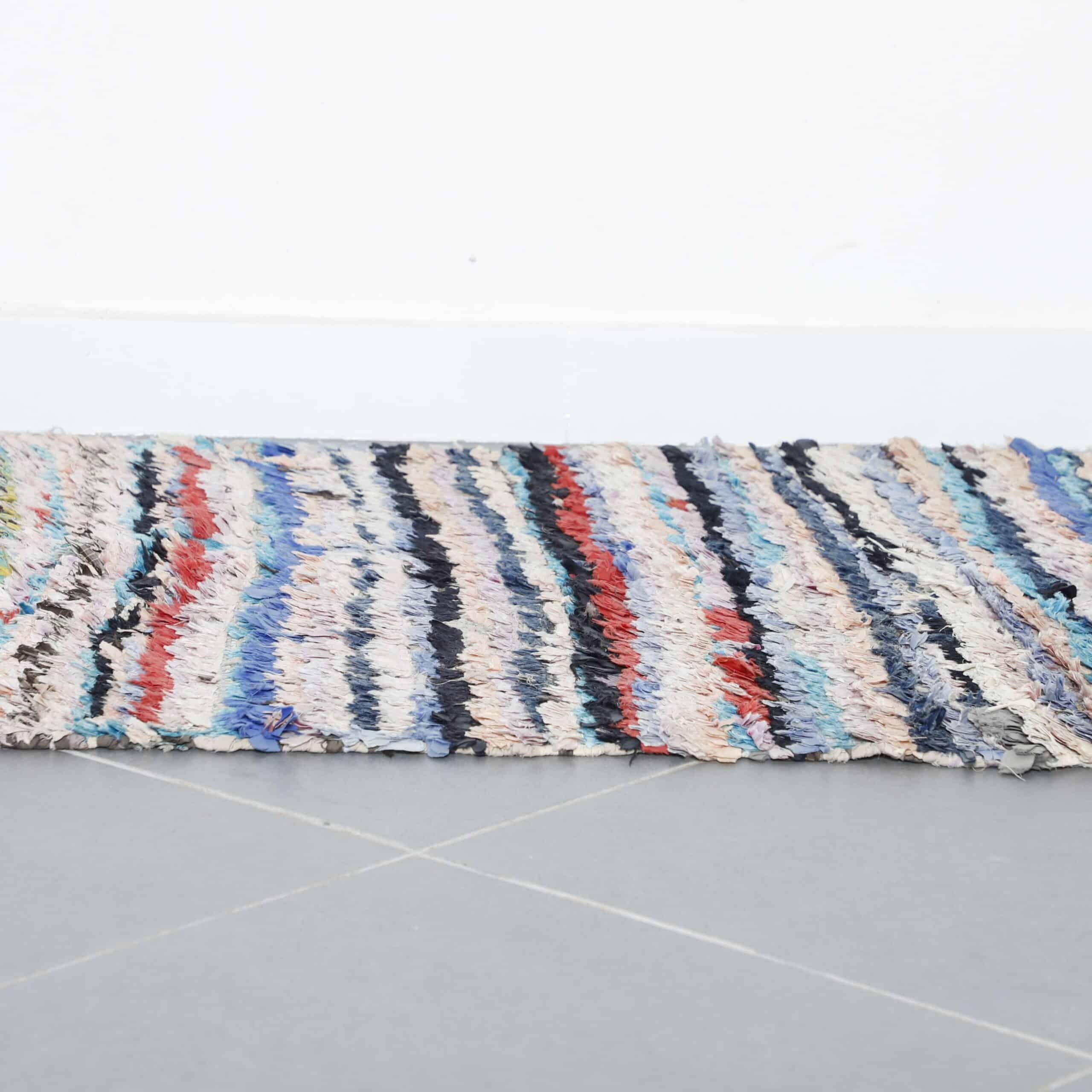 Handmade Colorful Moroccan Boucherouite Rug 148cm x 94cm – Striped Wool Accent Carpet