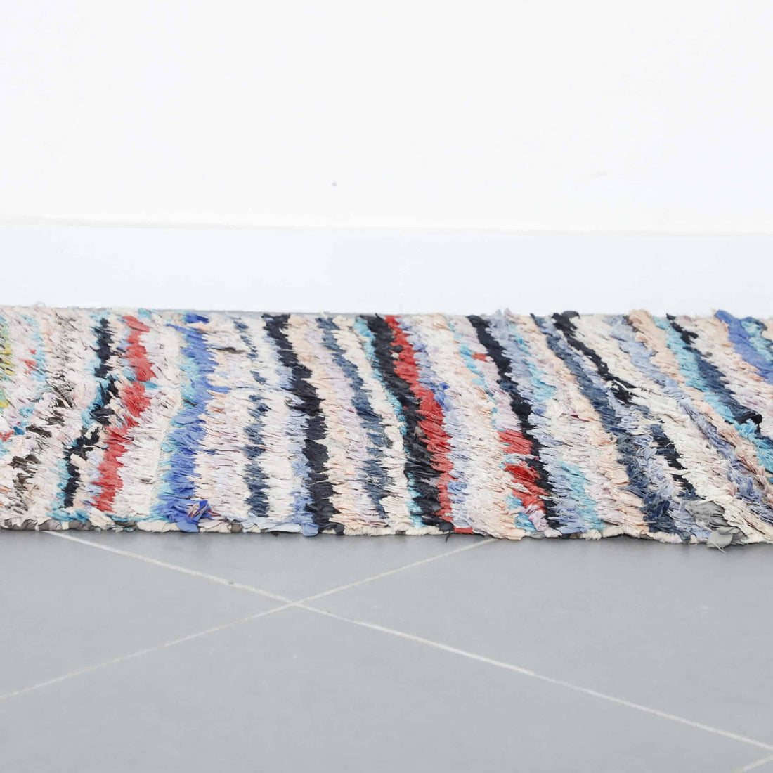 Handmade Colorful Moroccan Boucherouite Rug 148cm x 94cm – Striped Wool Accent Carpet