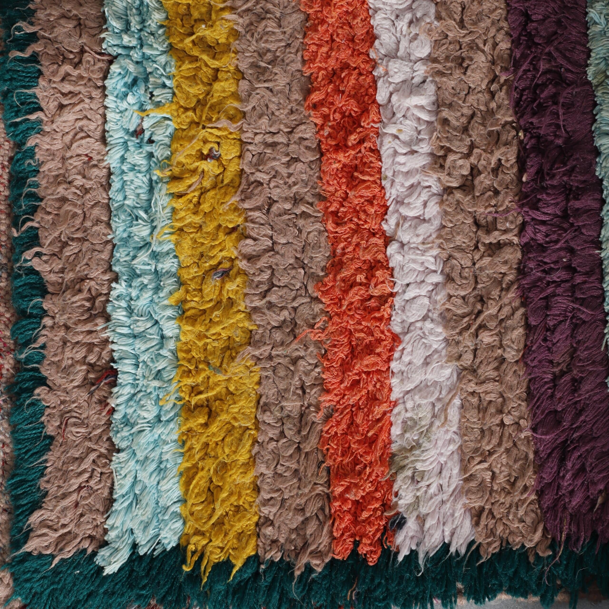 Boucherouite Rug 7.9×2.7 ft – Handmade Moroccan Striped Rug with Colorful Wool Design