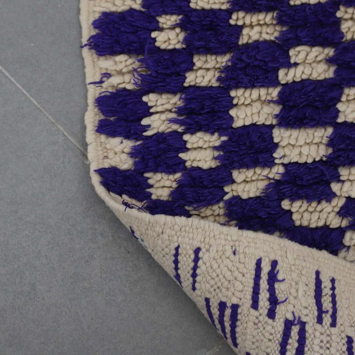 Handmade Moroccan Beni Ouarain Rug 95cm x 95cm – Purple Checkered Wool Carpet