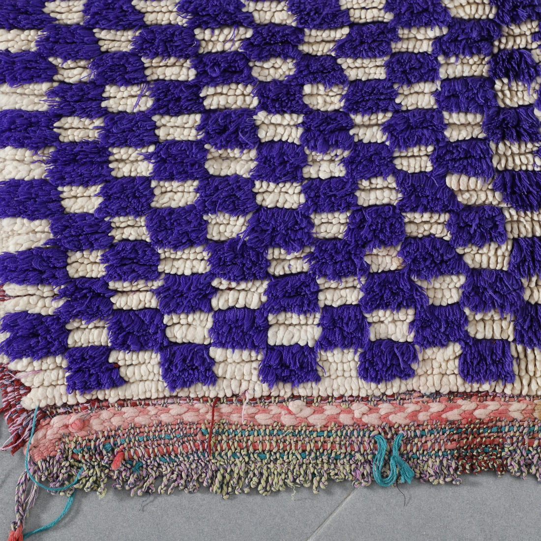 Handmade Moroccan Beni Ouarain Rug 95cm x 95cm – Purple Checkered Wool Carpet