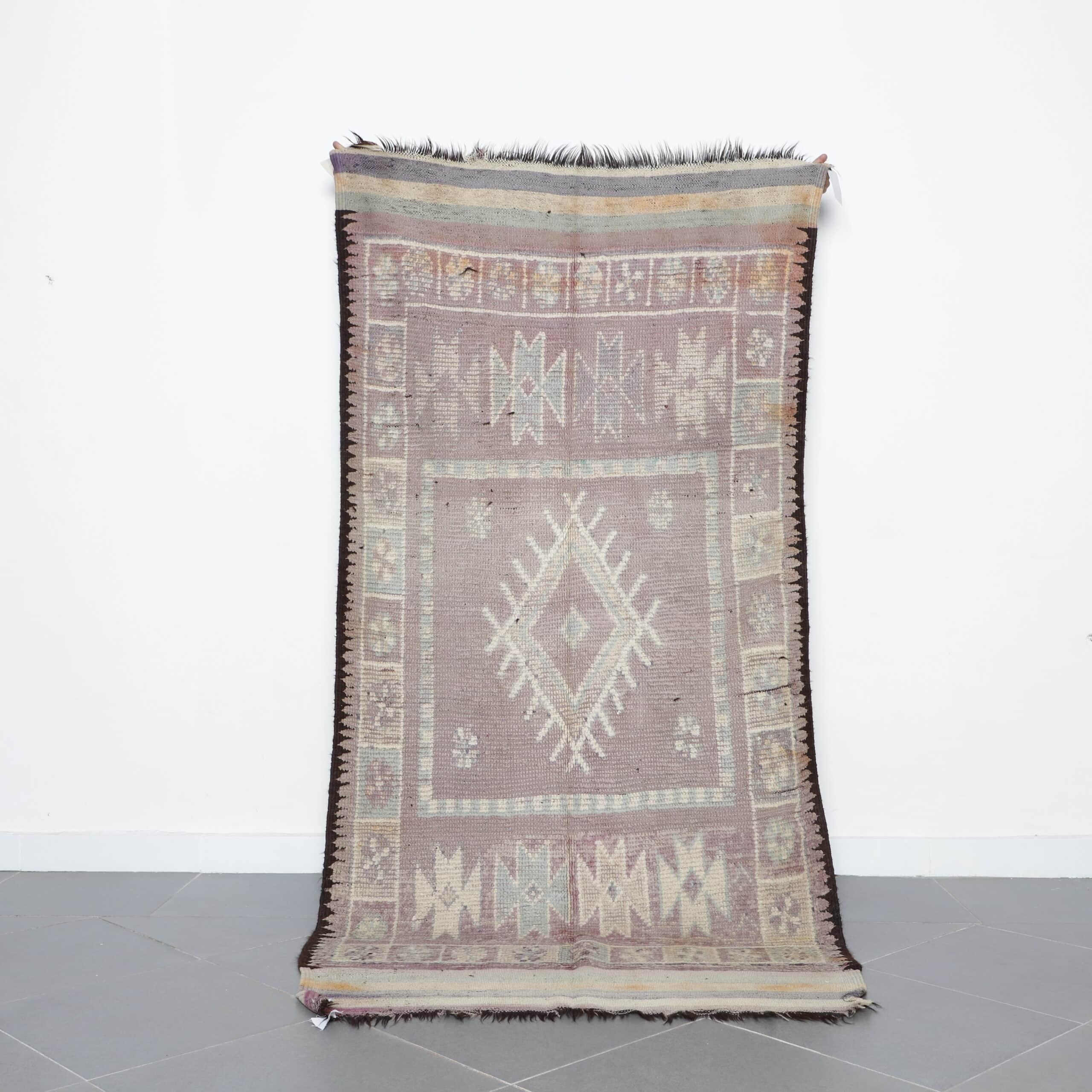 Vintage Moroccan Berber Rug 240cm x 120cm – Soft Pastel Wool Carpet