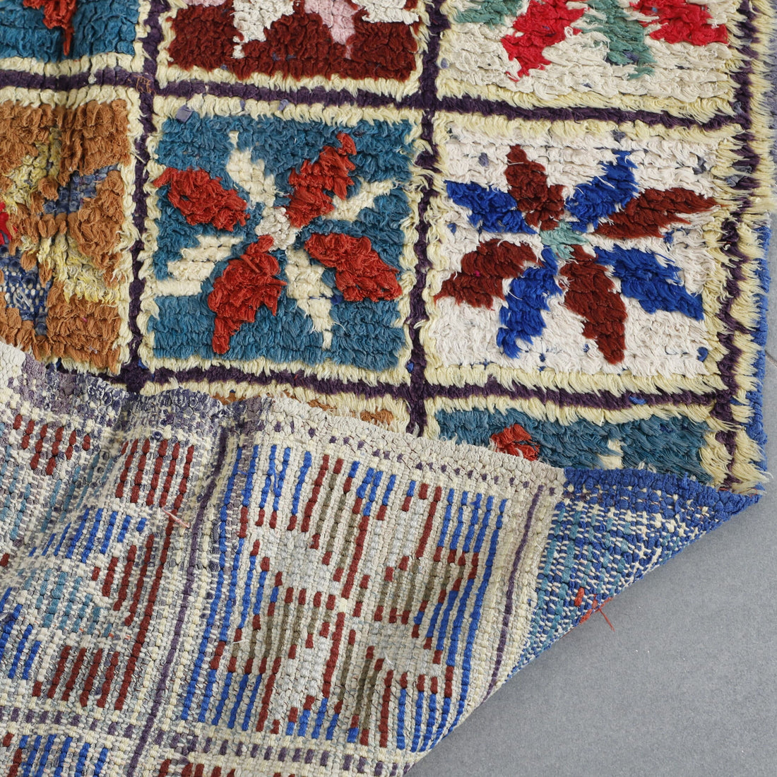 Handmade Colorful Moroccan Boucherouite Rug 170cm x 95cm – Floral Checkerboard Carpet