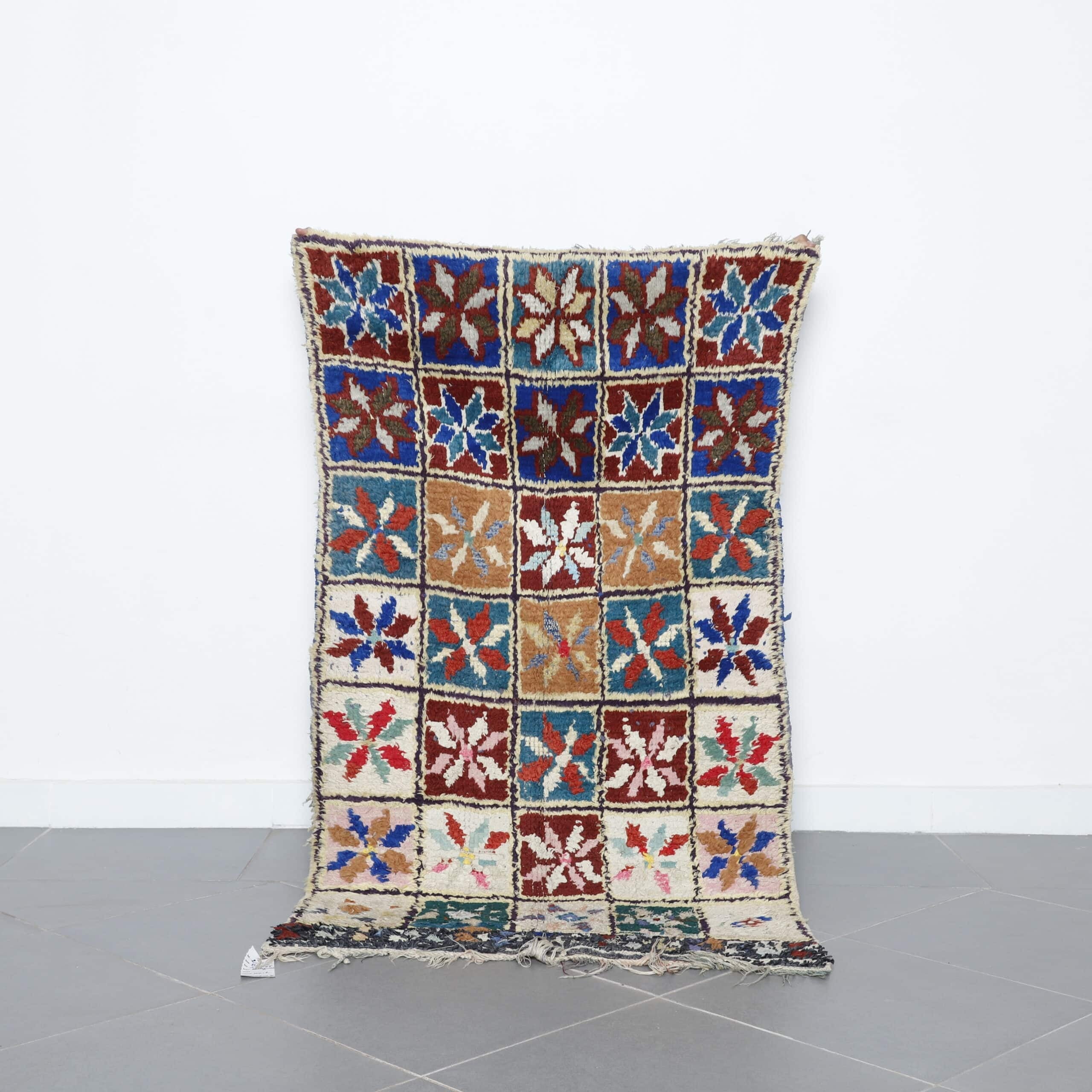 Handmade Colorful Moroccan Boucherouite Rug 170cm x 95cm – Floral Checkerboard Carpet