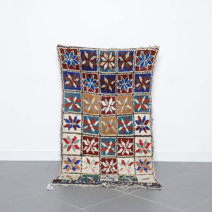 Handmade Colorful Moroccan Boucherouite Rug 170cm x 95cm – Floral Checkerboard Carpet