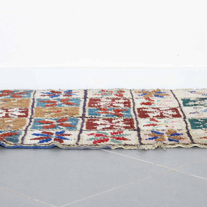 Handmade Colorful Moroccan Boucherouite Rug 170cm x 95cm – Floral Checkerboard Carpet