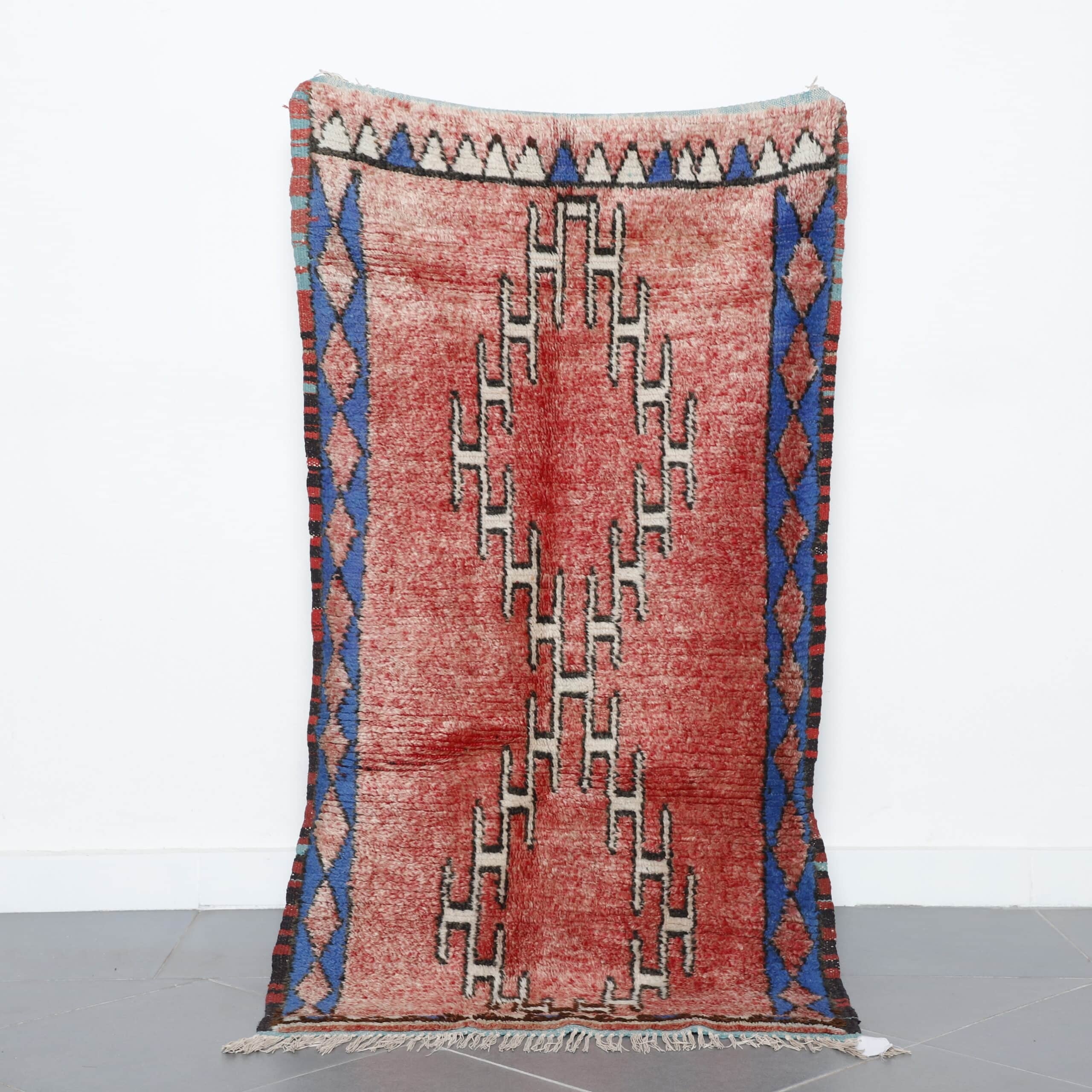 Handmade Red Moroccan Berber Rug 162cm x 88cm – Wool Tribal Carpet