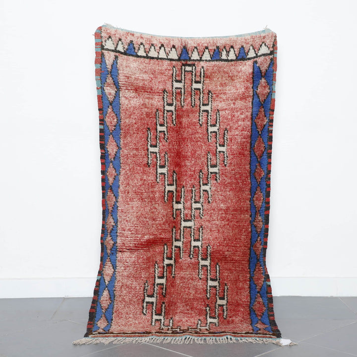 Handmade Red Moroccan Berber Rug 162cm x 88cm – Wool Tribal Carpet