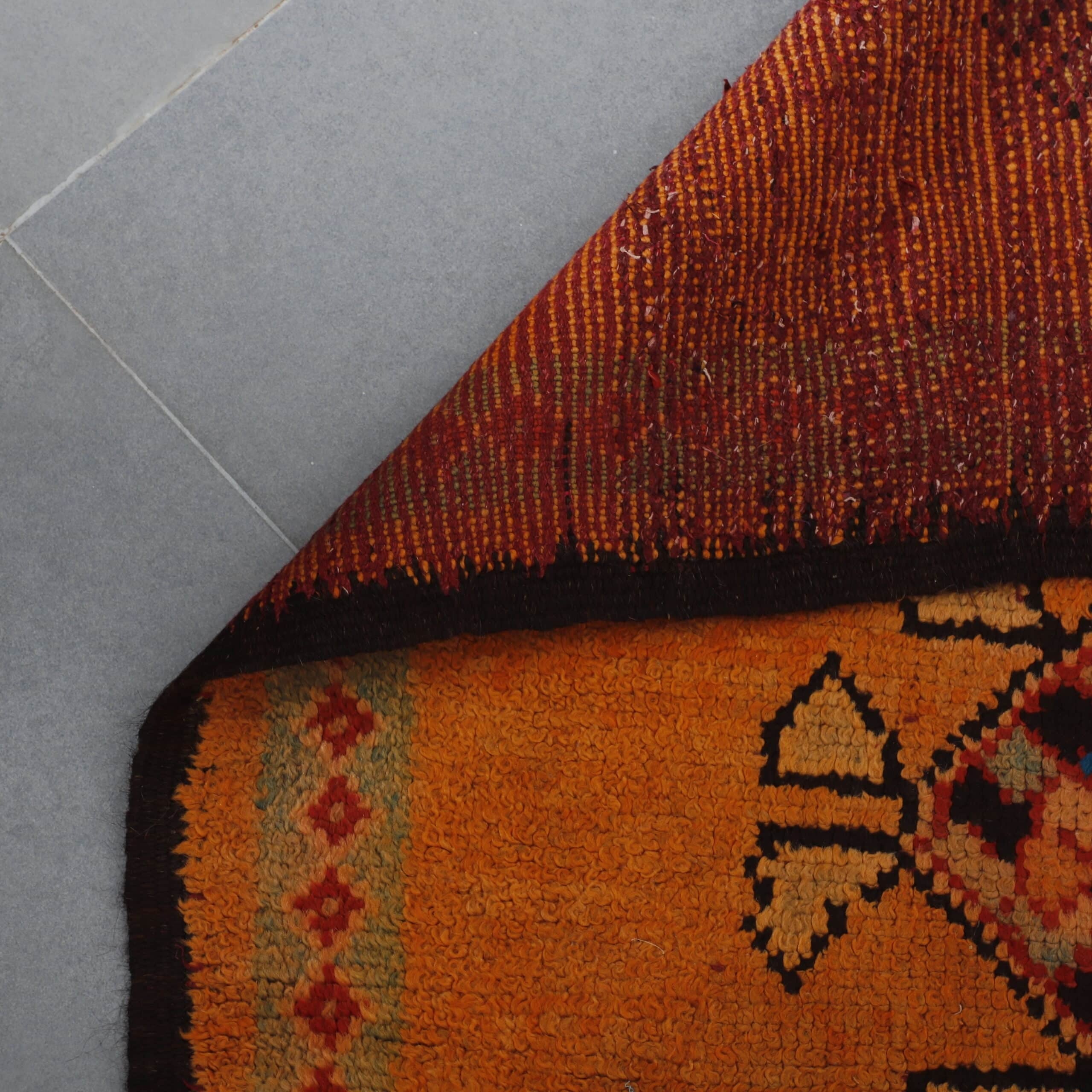 Handmade Moroccan Berber Rug 247cm x 110cm – Orange Wool Carpet with Tribal Patterns