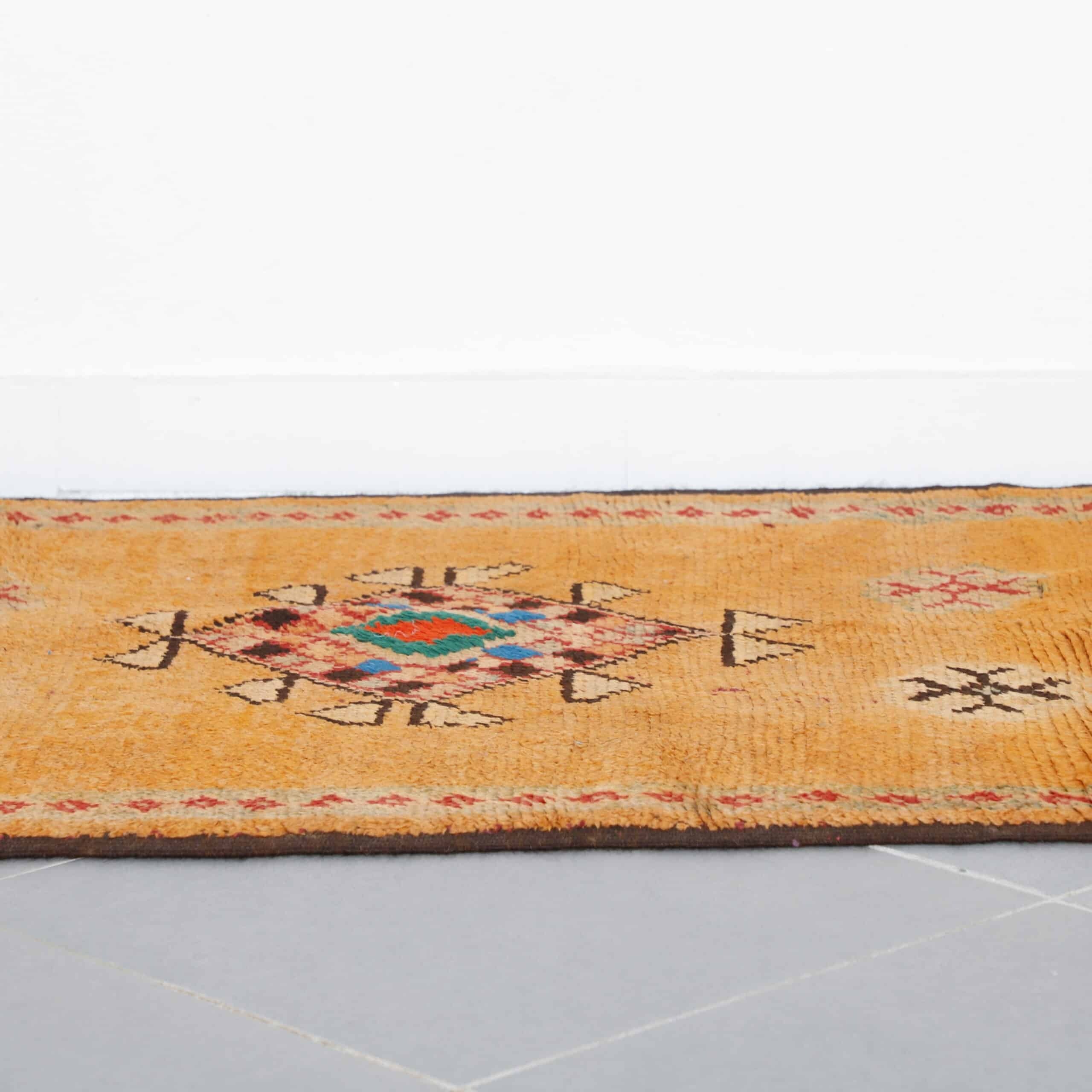 Handmade Moroccan Berber Rug 247cm x 110cm – Orange Wool Carpet with Tribal Patterns