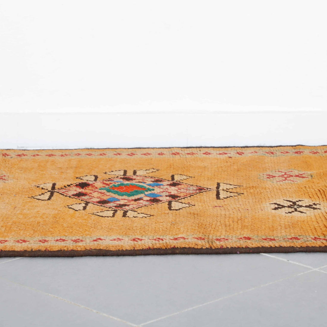 Handmade Moroccan Berber Rug 247cm x 110cm – Orange Wool Carpet with Tribal Patterns