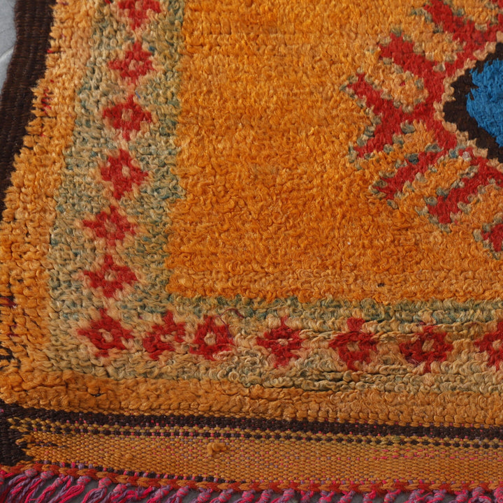 Handmade Moroccan Berber Rug 247cm x 110cm – Orange Wool Carpet with Tribal Patterns