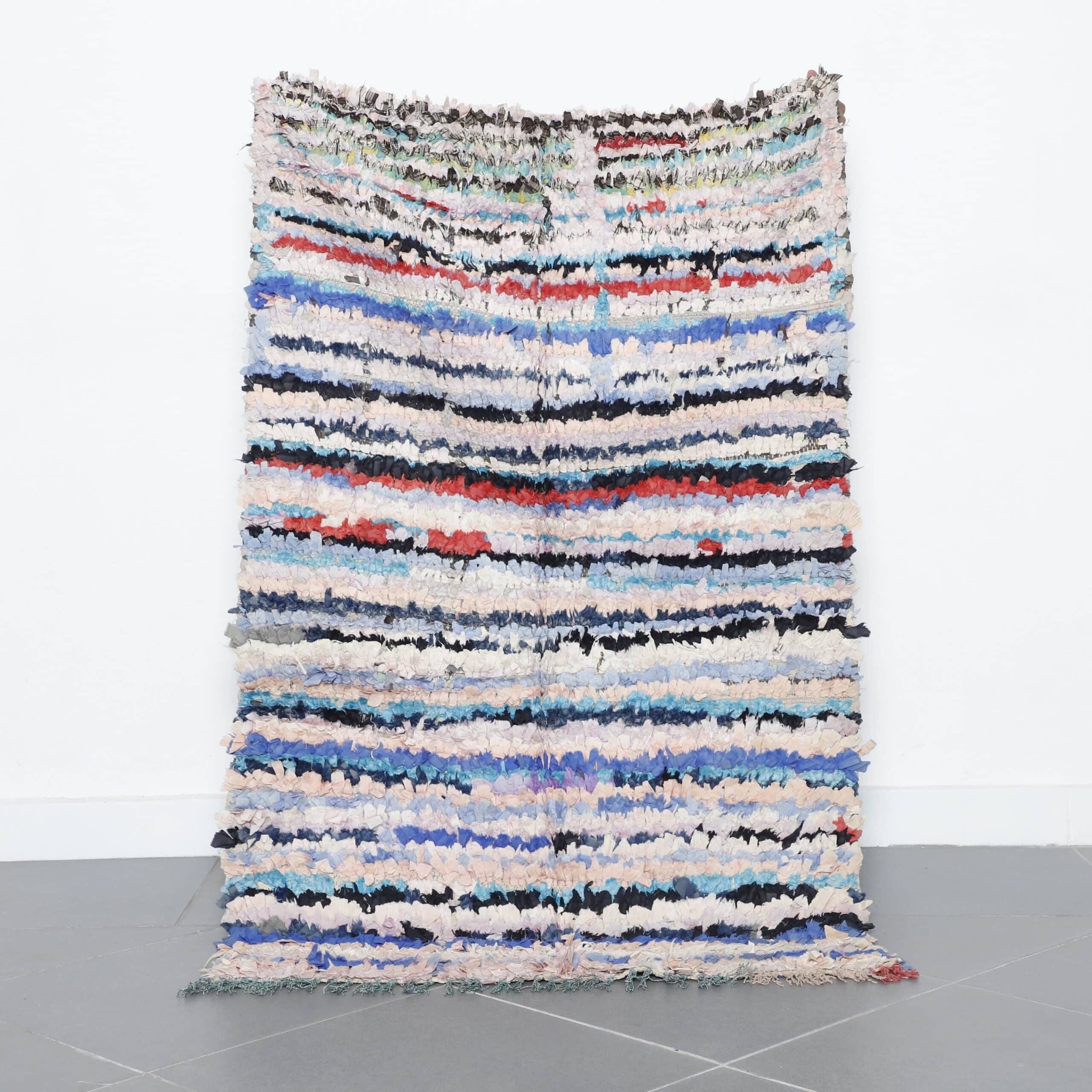 Handmade Colorful Moroccan Boucherouite Rug 148cm x 94cm – Striped Wool Accent Carpet