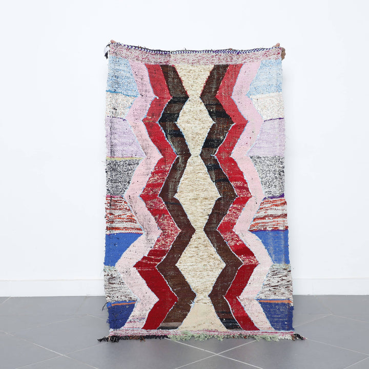 Handmade Colorful Moroccan Boucherouite Rug with Zig-Zag Design