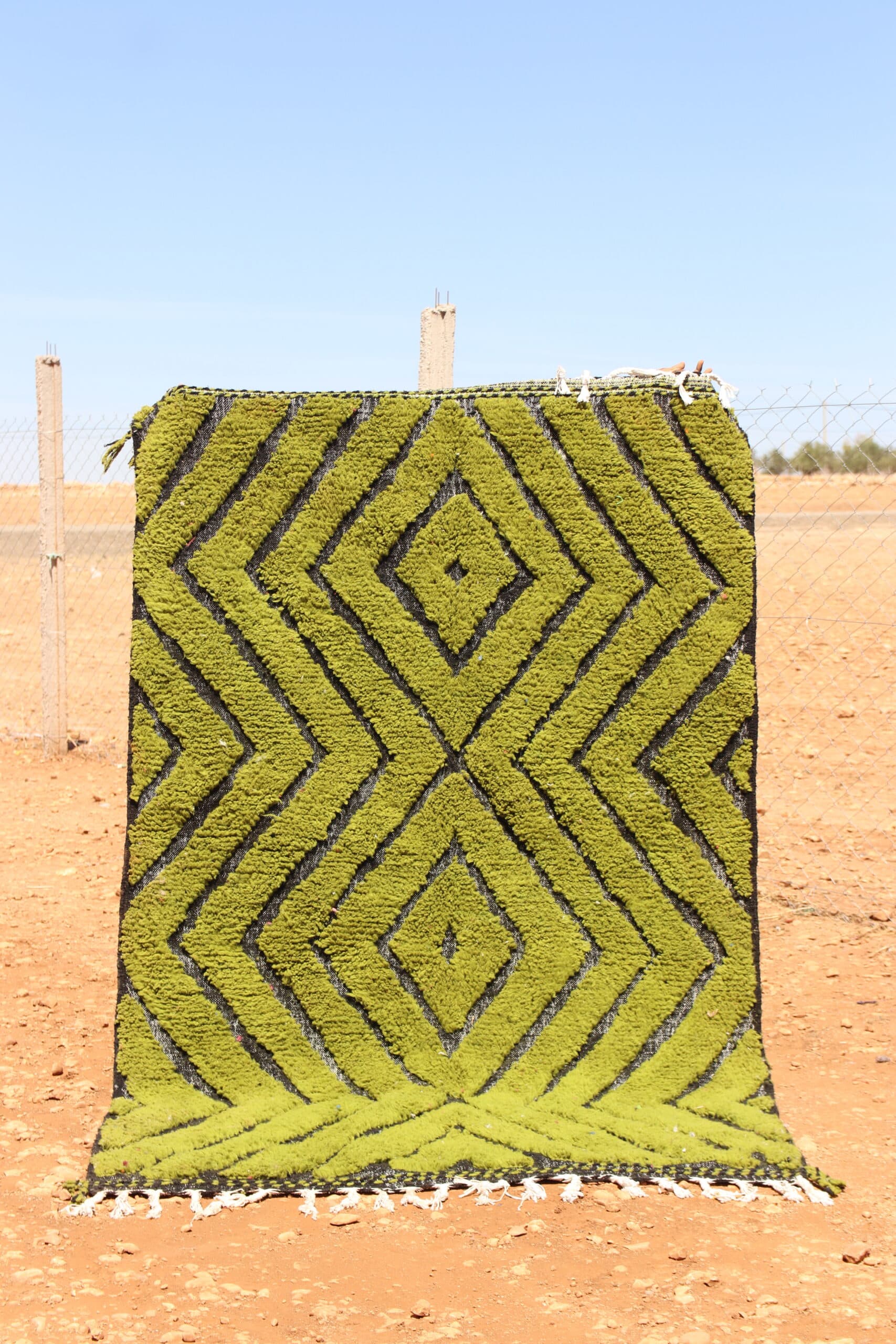 Handmade Moroccan Abstract Green Rug