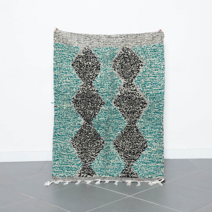 Handmade Moroccan Beni Ouarain Rug 143cm x 99cm – Turquoise Wool Berber Carpet