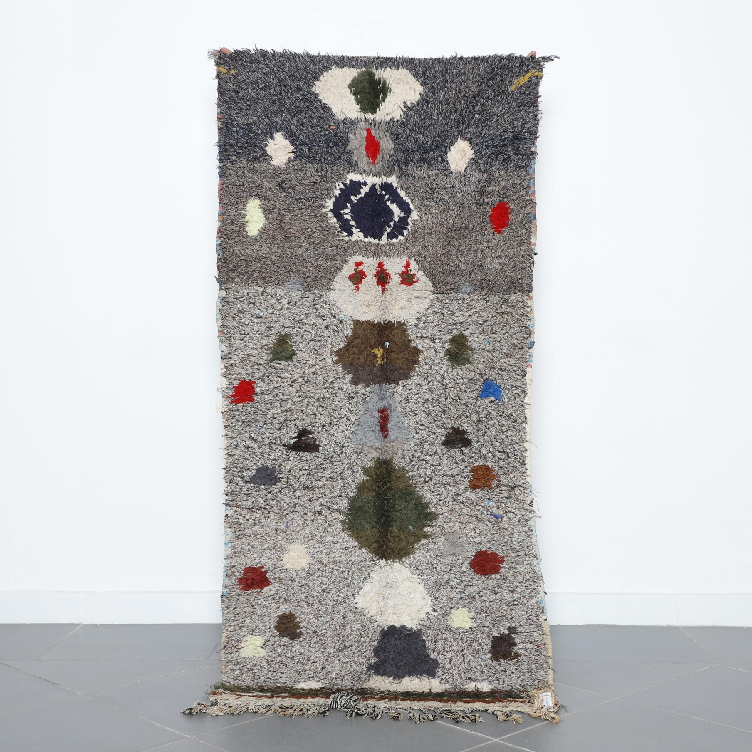 Handmade Moroccan Beni Ouarain Rug 197cm x 87cm – Abstract Symbolic Wool Carpet