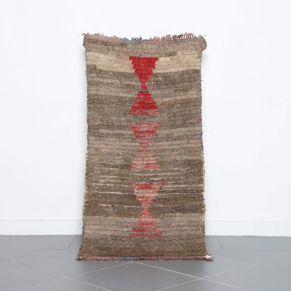 Handmade Moroccan Beni Ourain Runner Rug with Minimalist Geometric Design