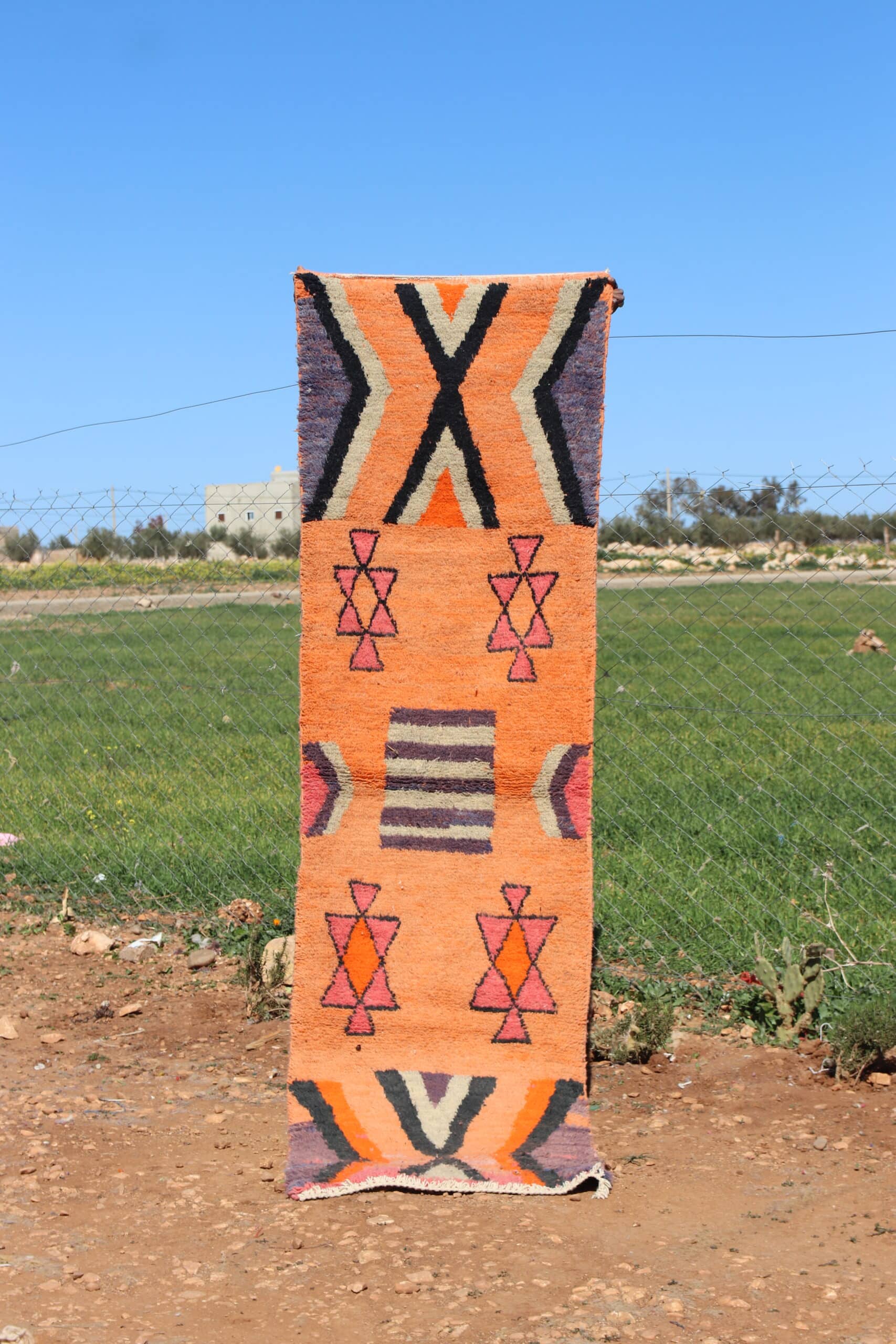 Handmade Moroccan Berber Orange Runner Rug