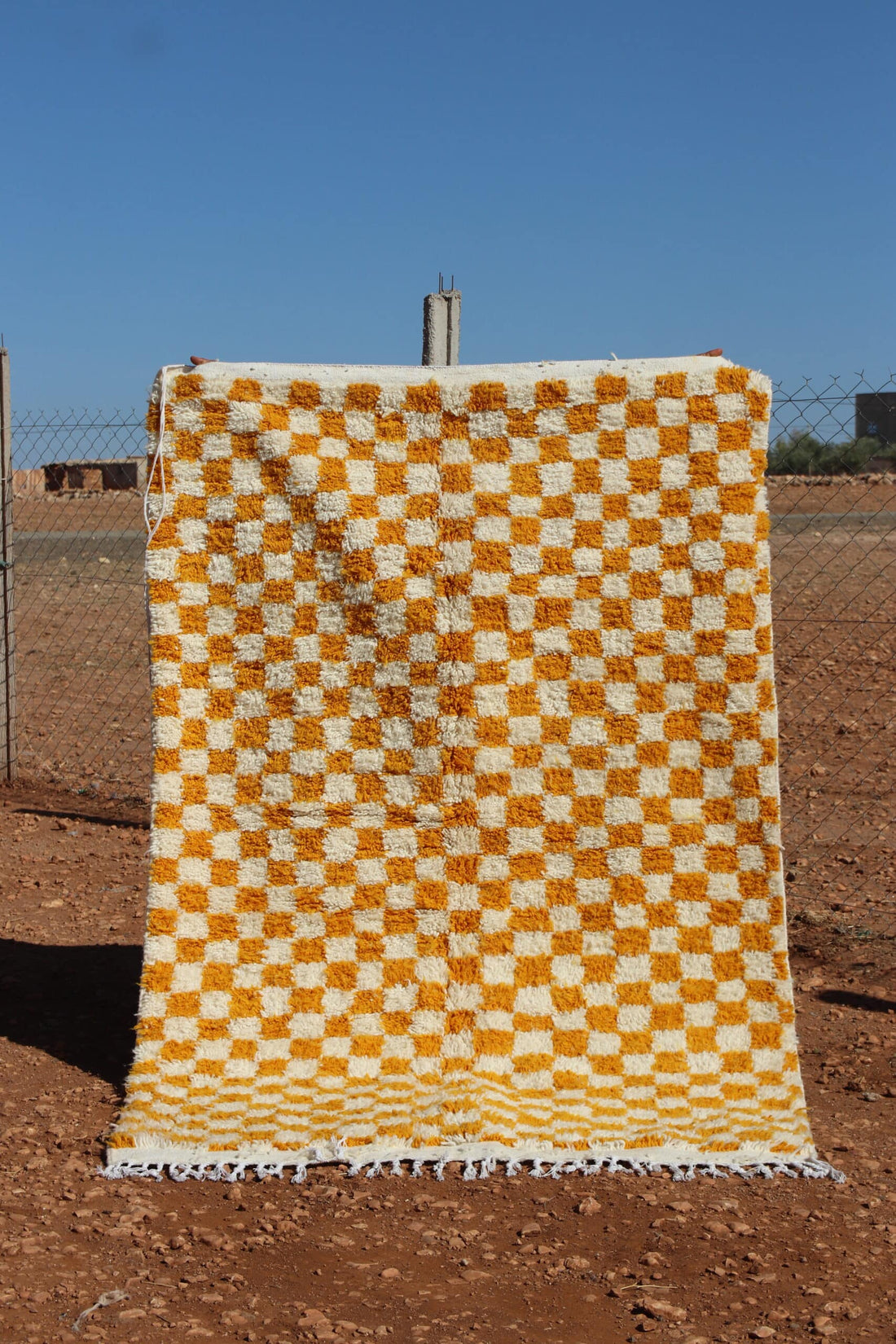 Handmade Moroccan Berber Yellow Checkered Rug