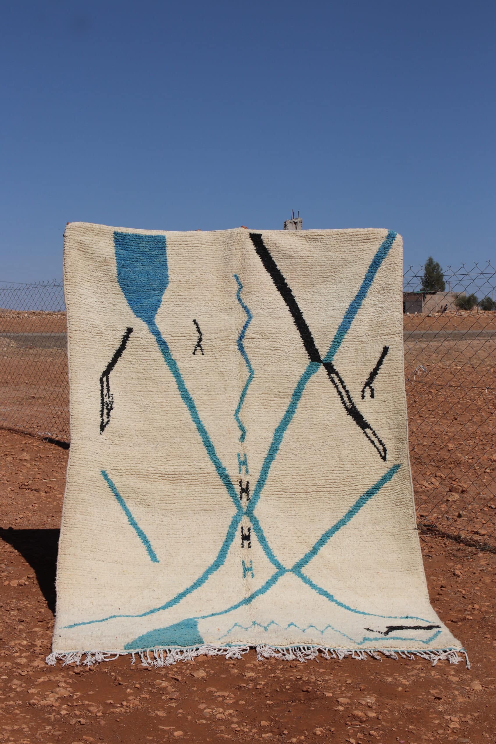 Handmade Moroccan Minimalist Custom White Abstract Rug