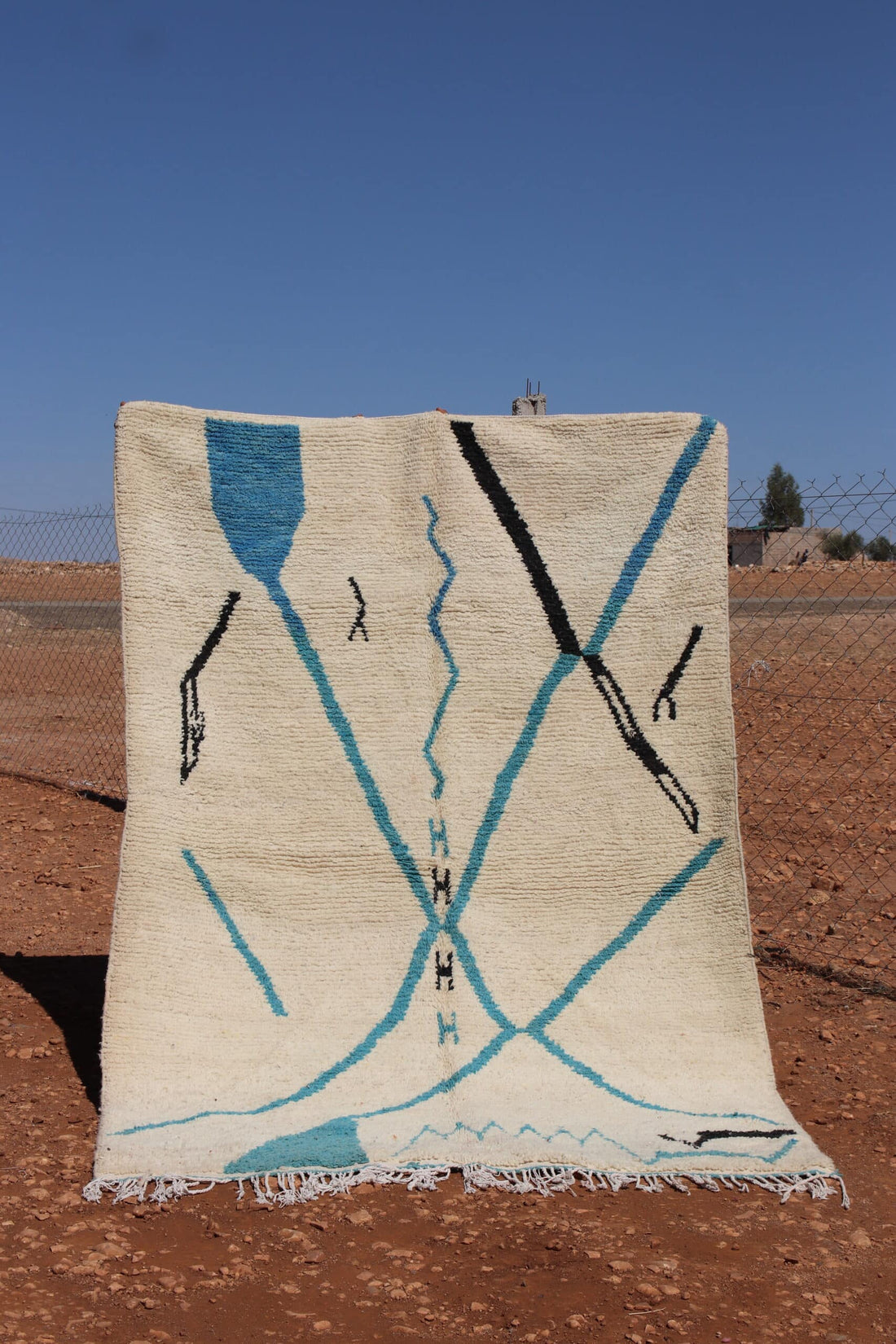Handmade Moroccan Minimalist Custom White Abstract Rug