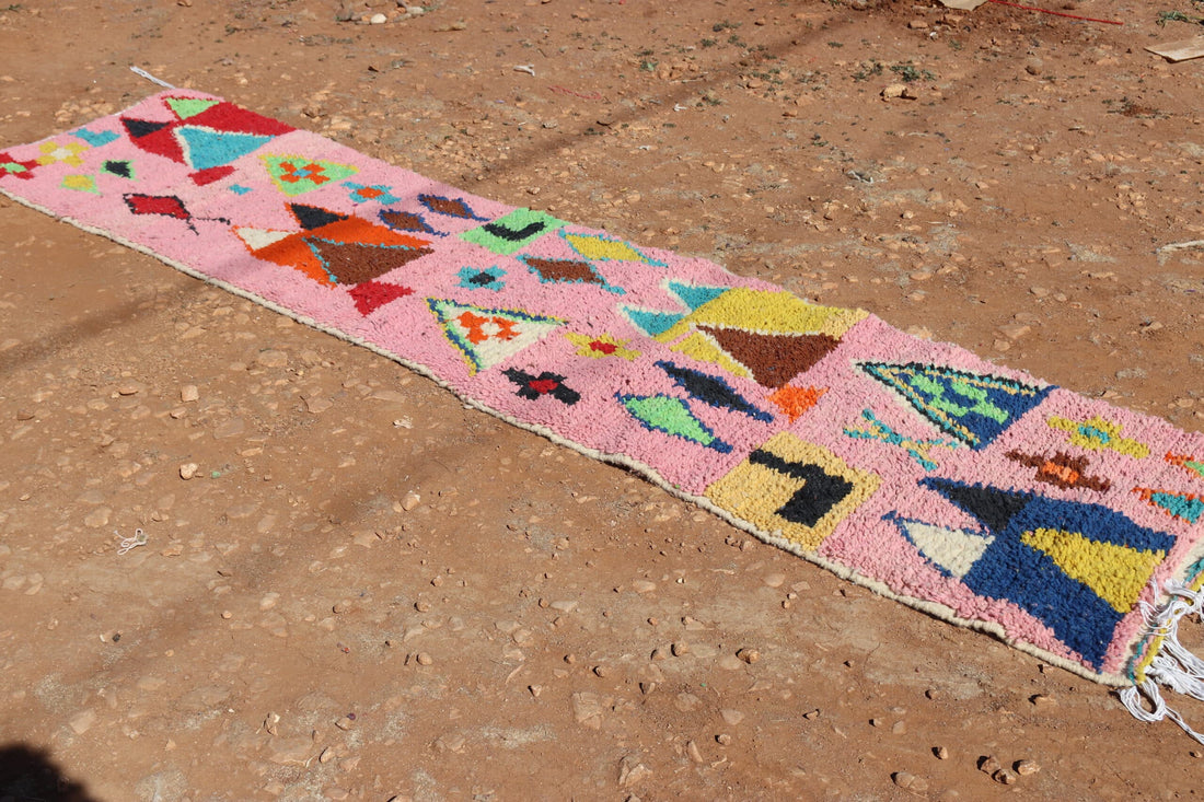 Handmade Moroccan Pink Abstract Runner Rug