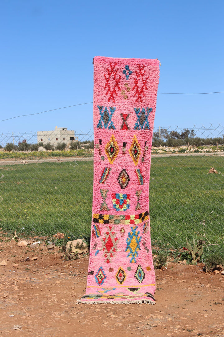 Handmade Moroccan Pink Runner Rug
