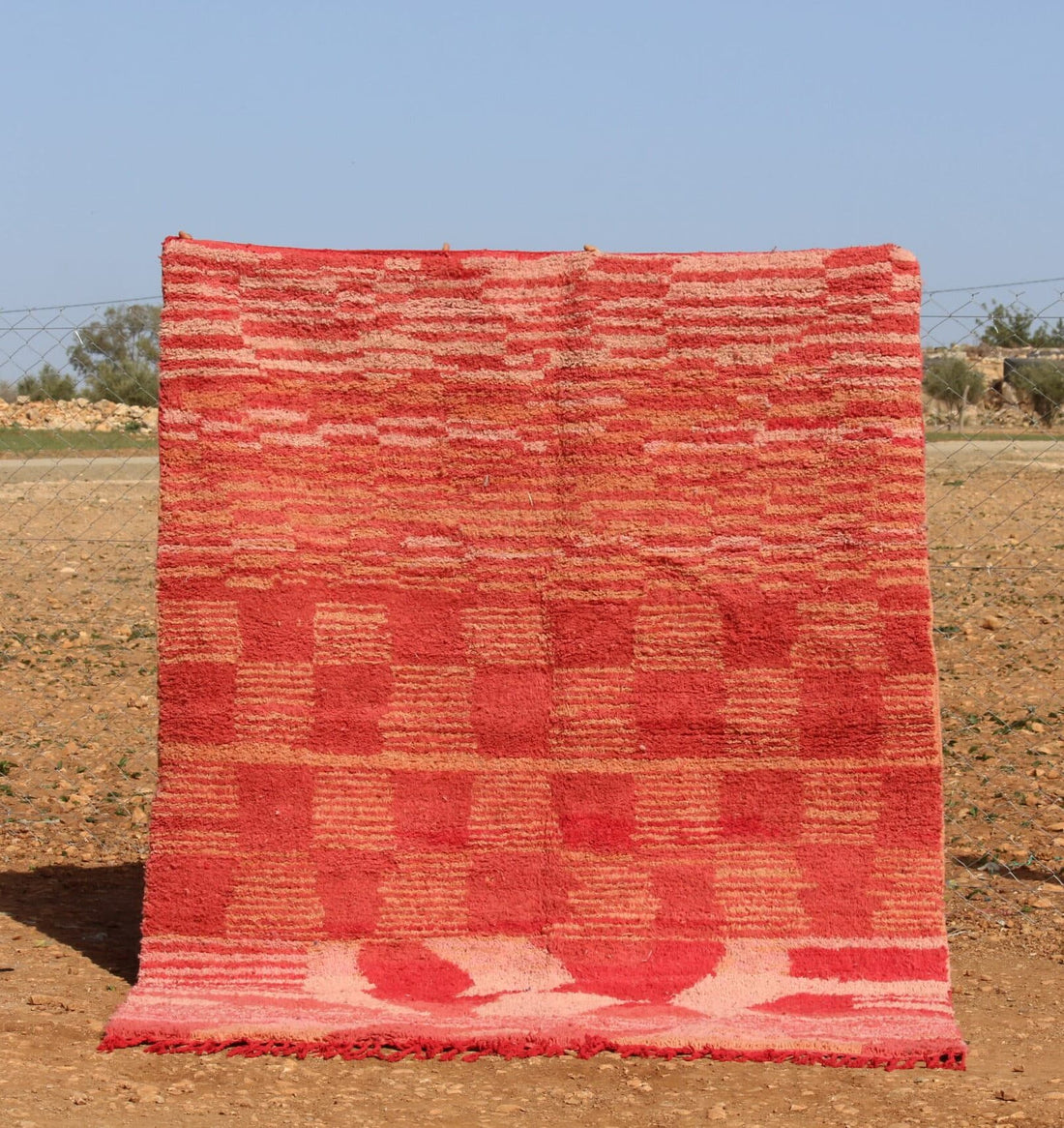 Handwoven Pink Rug - Moroccan Checkered Design