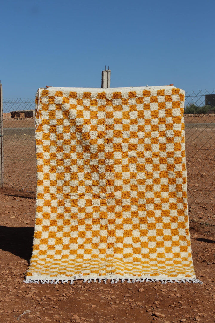Berber Yellow Checkered Rug